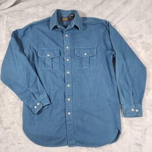 VINTAGE Eddie Bauer Shirt Mens Large Tall Blue‎ Chamois Cotton Made in USA 90s